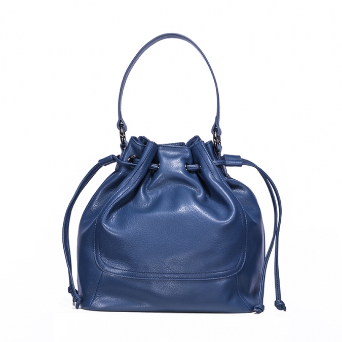 голубая цветная высококачественная очень мягкая кожаная большая сумка с логотипом 