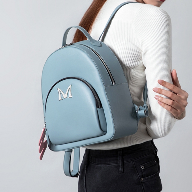 серый синий кожаный рюкзак для женщин gionar design 