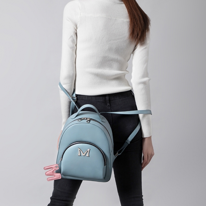 серый синий кожаный рюкзак для женщин gionar design 